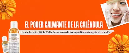 Coleccion facial de Calendula de Kiehl's. Banner con el tonico Herbal-Extract que destaca el poder calmante de la calendula, un ingrediente insignia en el skincare de la marca desde los anos 60.